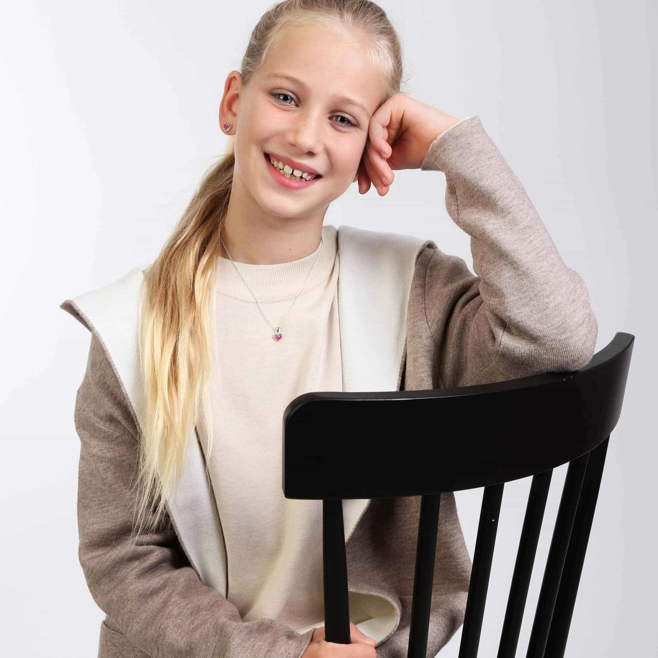 Kinderkette, 925 Silber, Herz, Kristall in Rosa