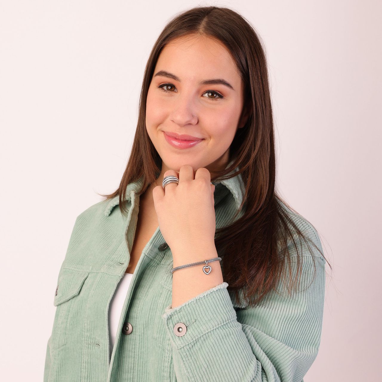 Gerecycleerd stalen ring breed met kristal