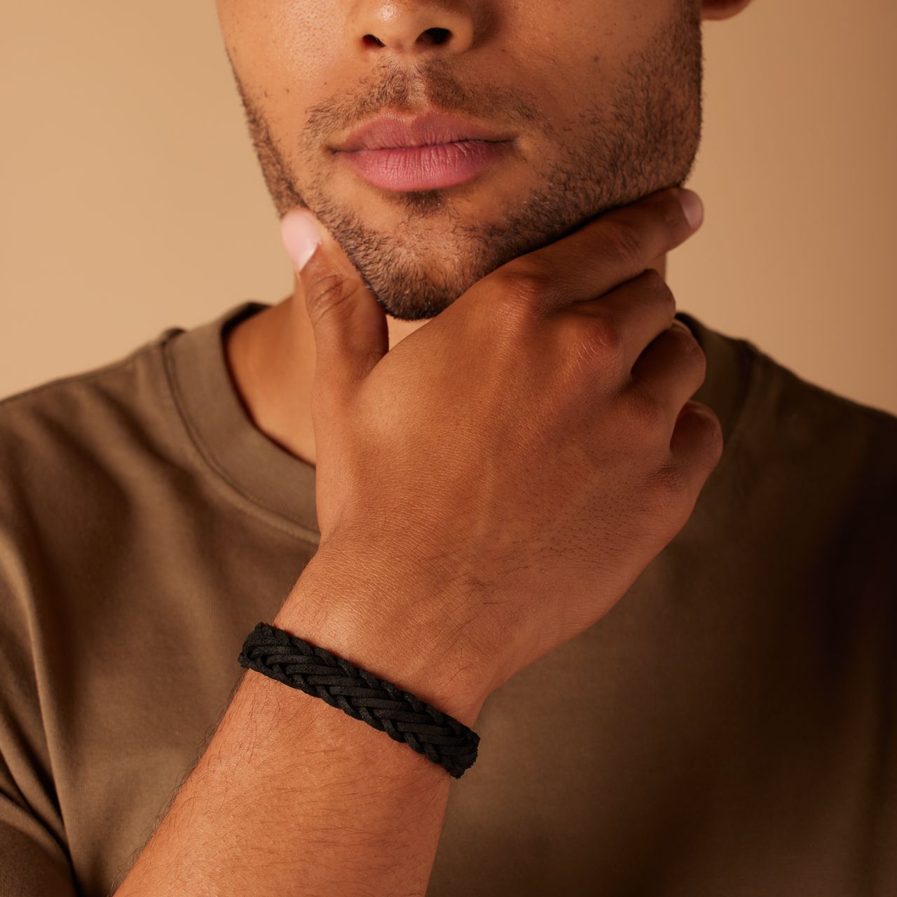 Armband aus Edelstahl für Herren Leder schwarz