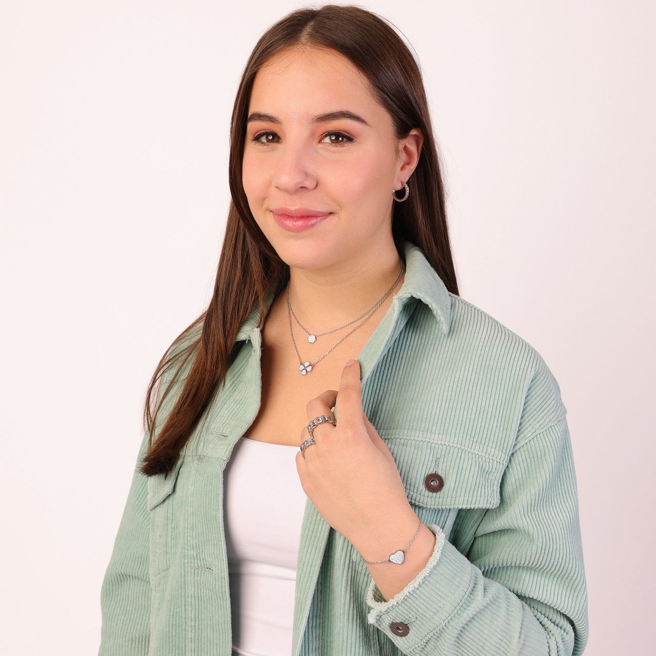 Gerecycleerd stalen armband hart met kristal