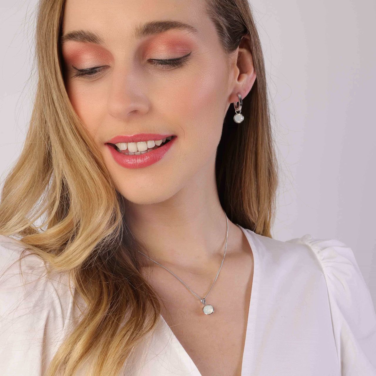 Ohrringe, 925 Silber, Kristall, weiß-opal