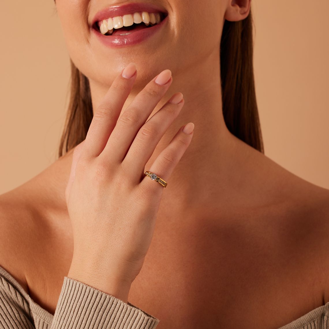 Stainless steel goldplated dames ring met zirkonia