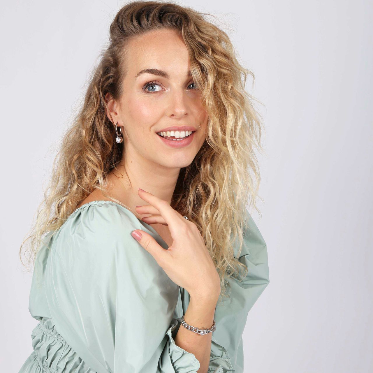 Gerecycled stalen armband gourmetschakel met zirkonia