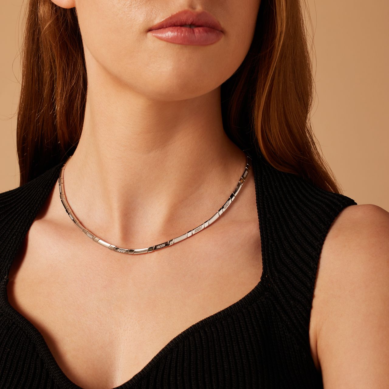 Zilveren ketting mat/glans met zirkonia