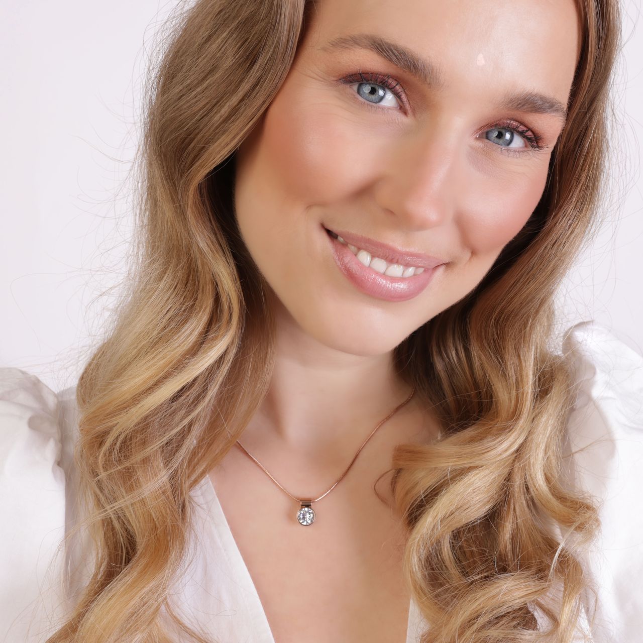 Stalen roséplated ketting met hanger met zirkonia voor dames