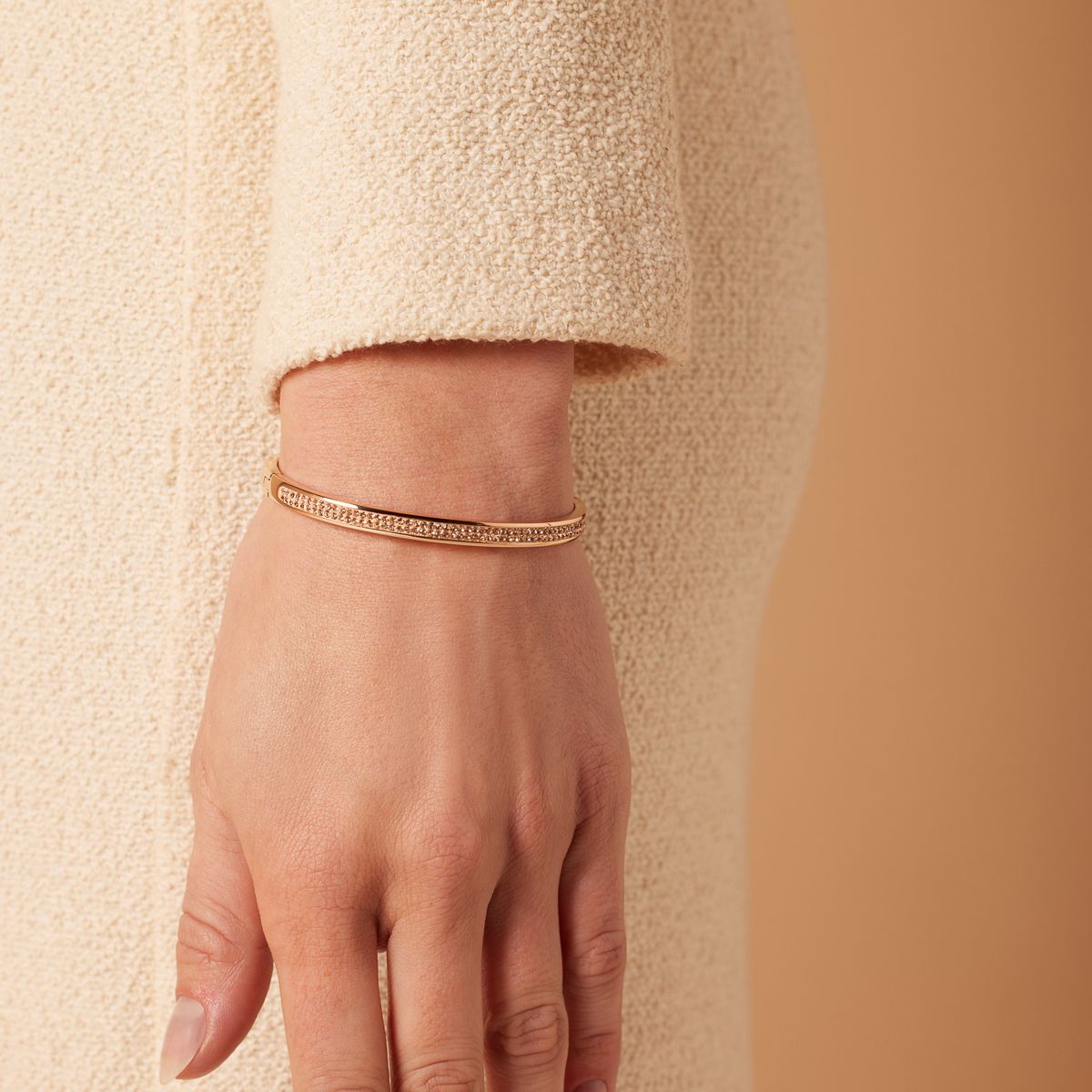 Gerecycleerd stalen armband roseplated light peach kristal