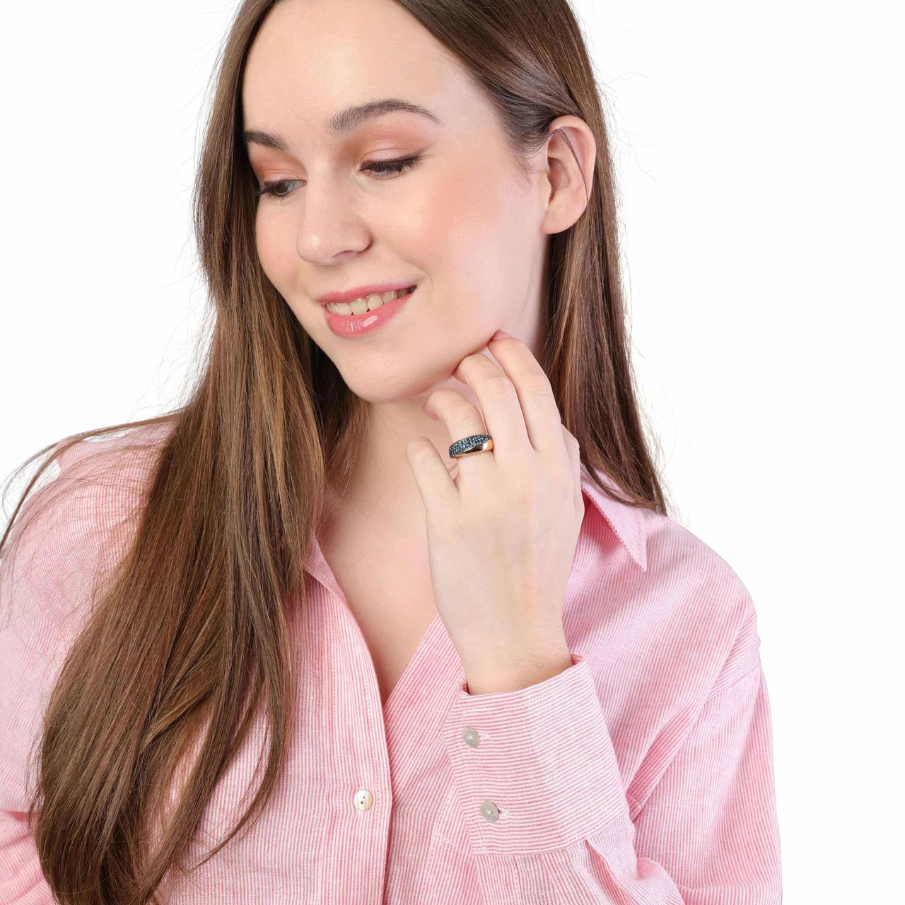 Stainless steel roséplated ring met kristal voor dames