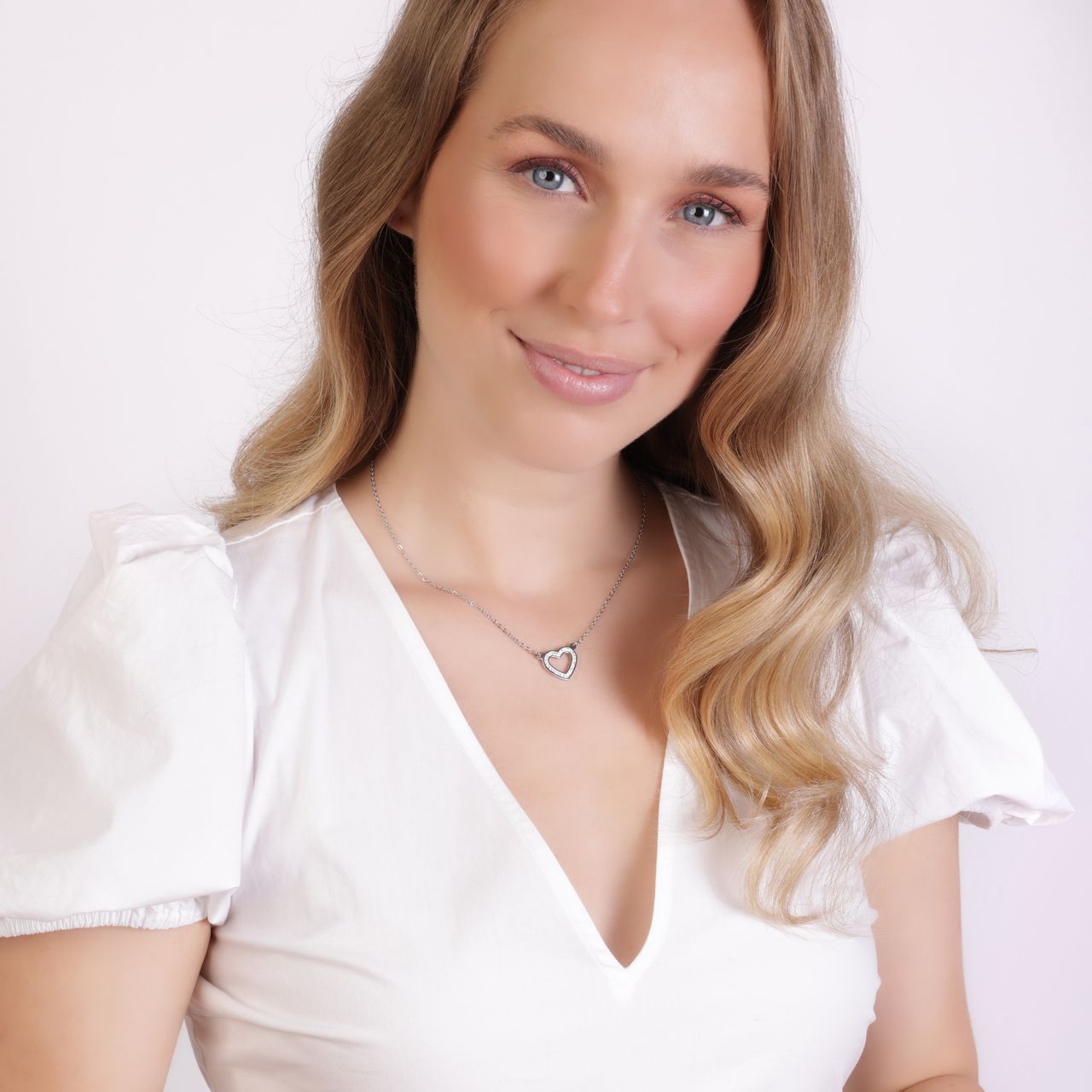 Edelstahlhalskette offenes Herz mit Kristall