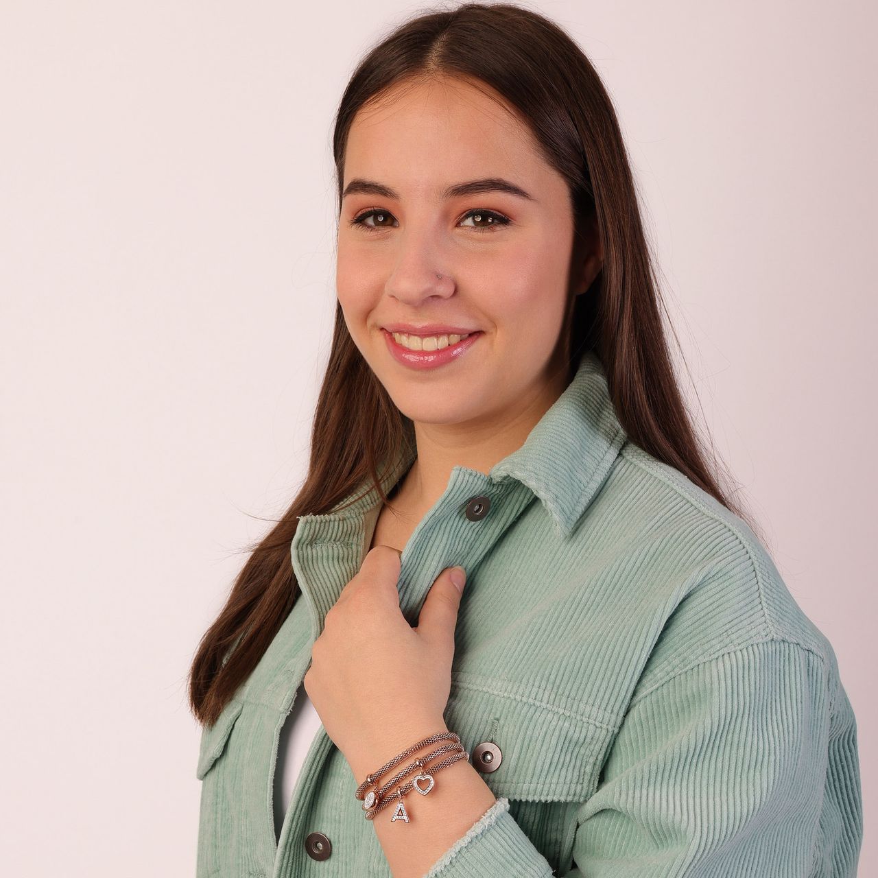 Gerecycleerd stalen armband mesh roseplated met kristal