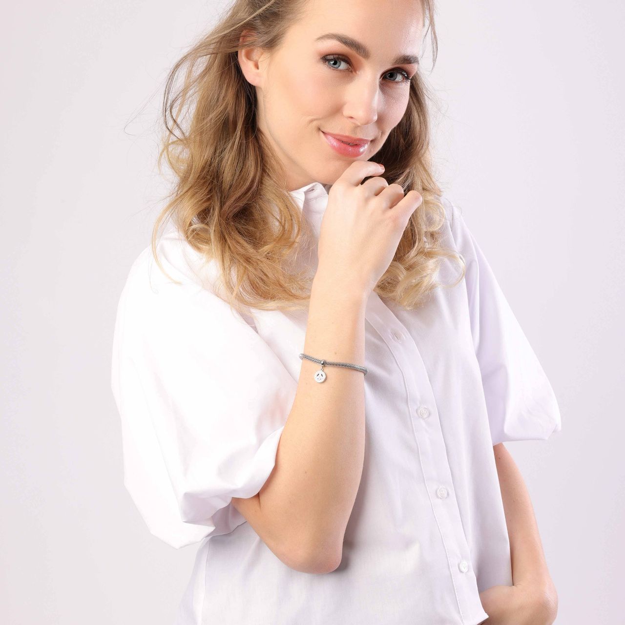 Gerecycled stainless steel armband mesh peace met kristal