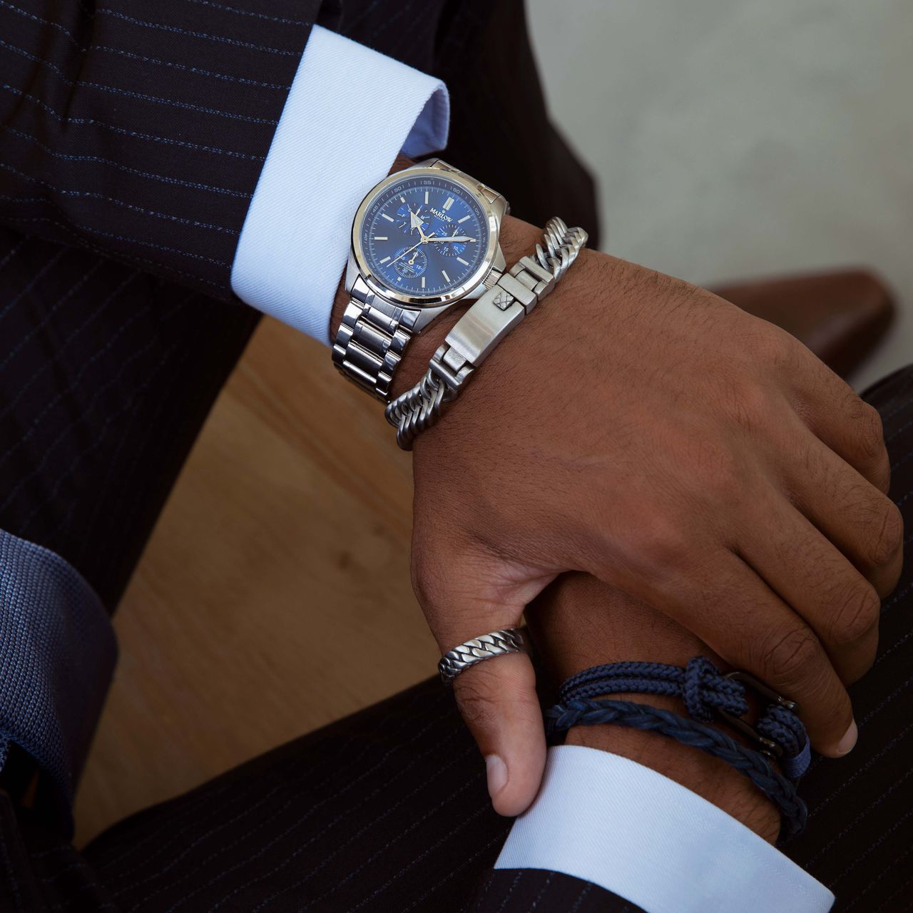 Stainless steel armband mat met gourmetschakel