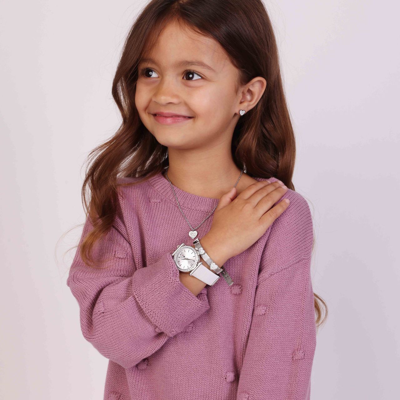 Gerecycleerd stainless steel kinderarmband hart met wit kristal