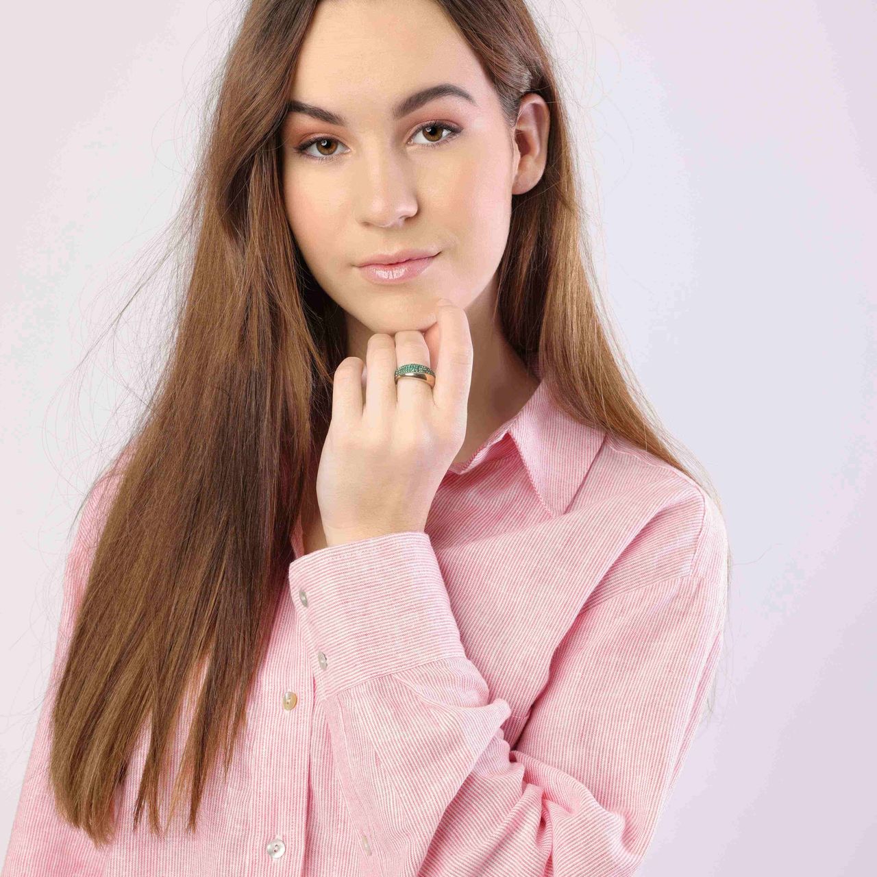 Stainless steel roséplated ring met kristal voor dames