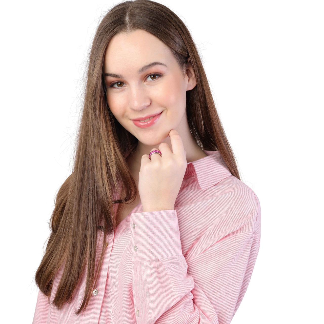 Gerecycleerd stalen ring fuchsia kristal