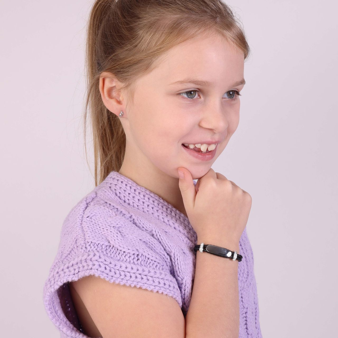 Stainless steel goldplated kinderplaatarmband met kristal