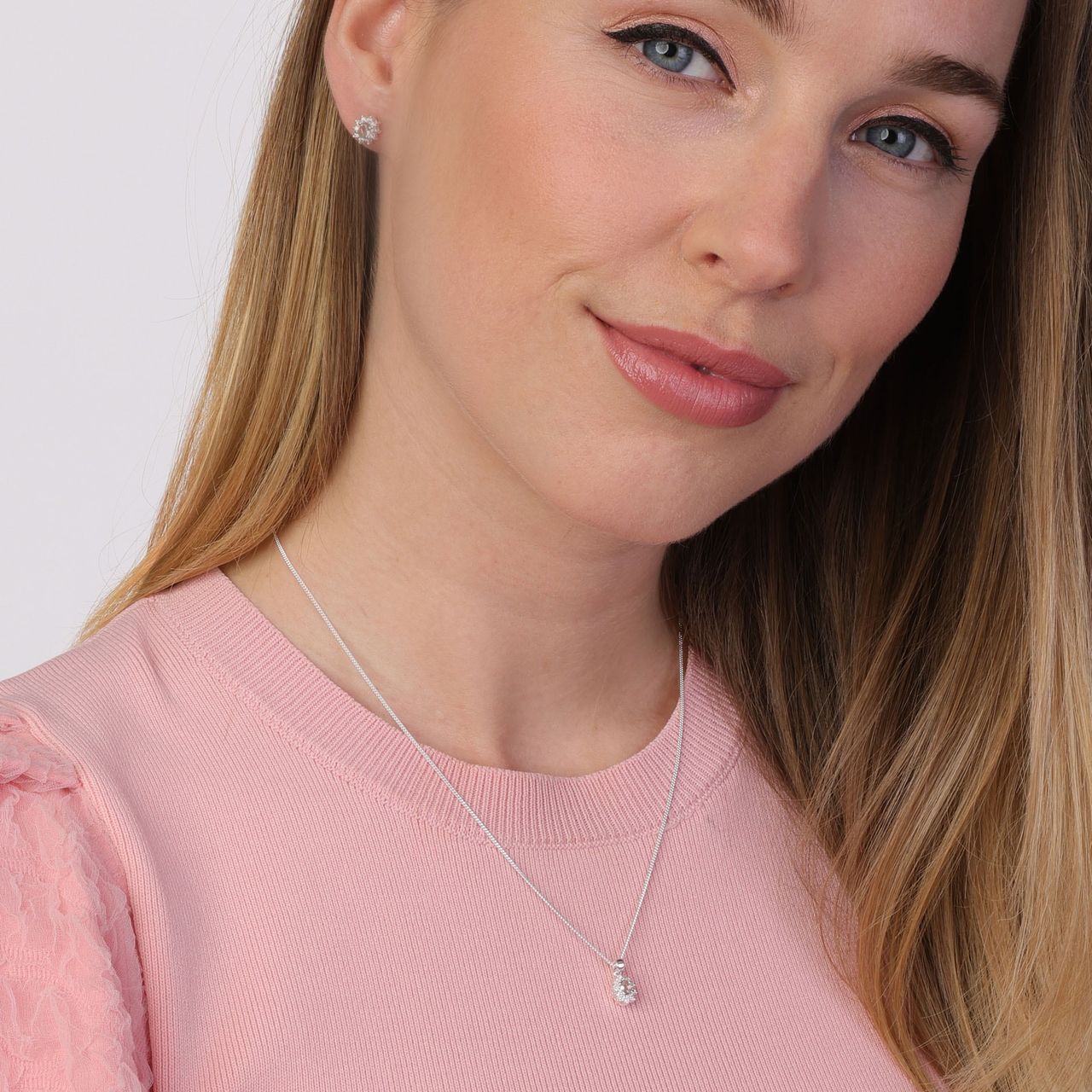 Zilveren ketting&hanger met smokey zirkonia