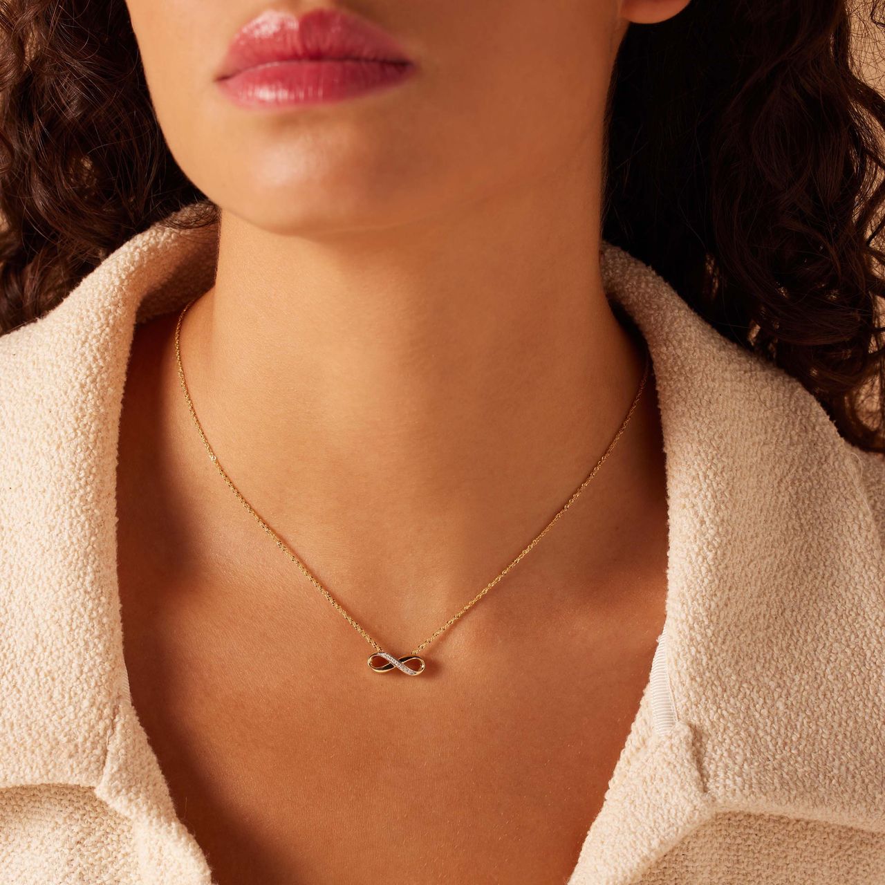 Halskette, 585 Gelbgold, Anhänger, Diamant, Infinity, 0,02 kt