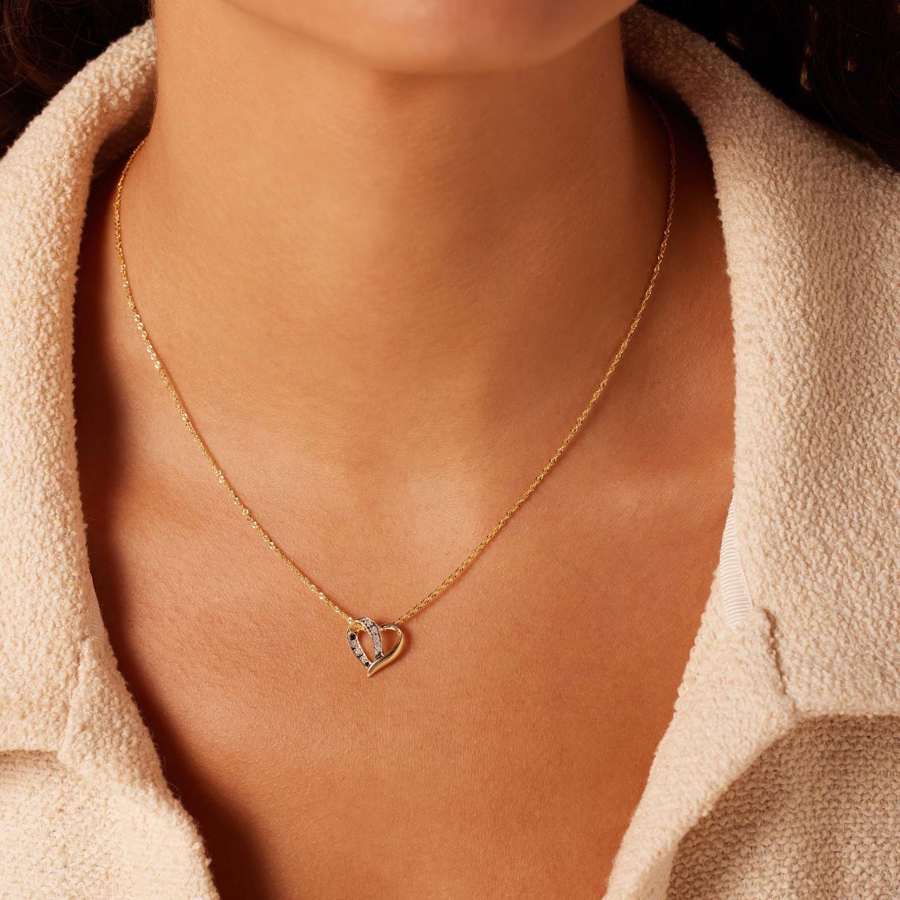 14 karaat gouden ketting hanger hart 7 diamanten 0,03ct voor dames