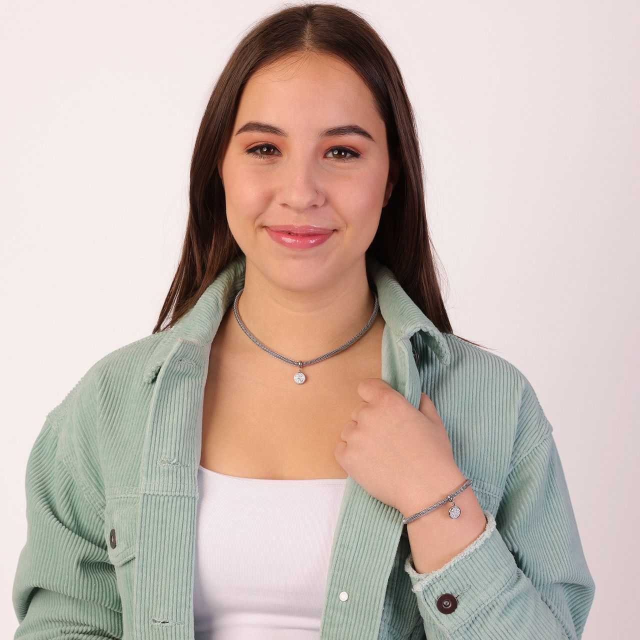 Gerecycled stainless steel ketting mesh met kristal