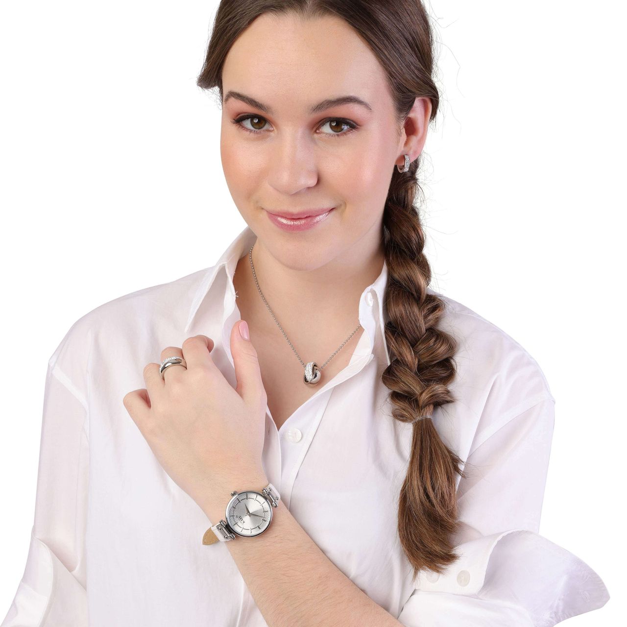 Gerecycled stalen set met wit kristal