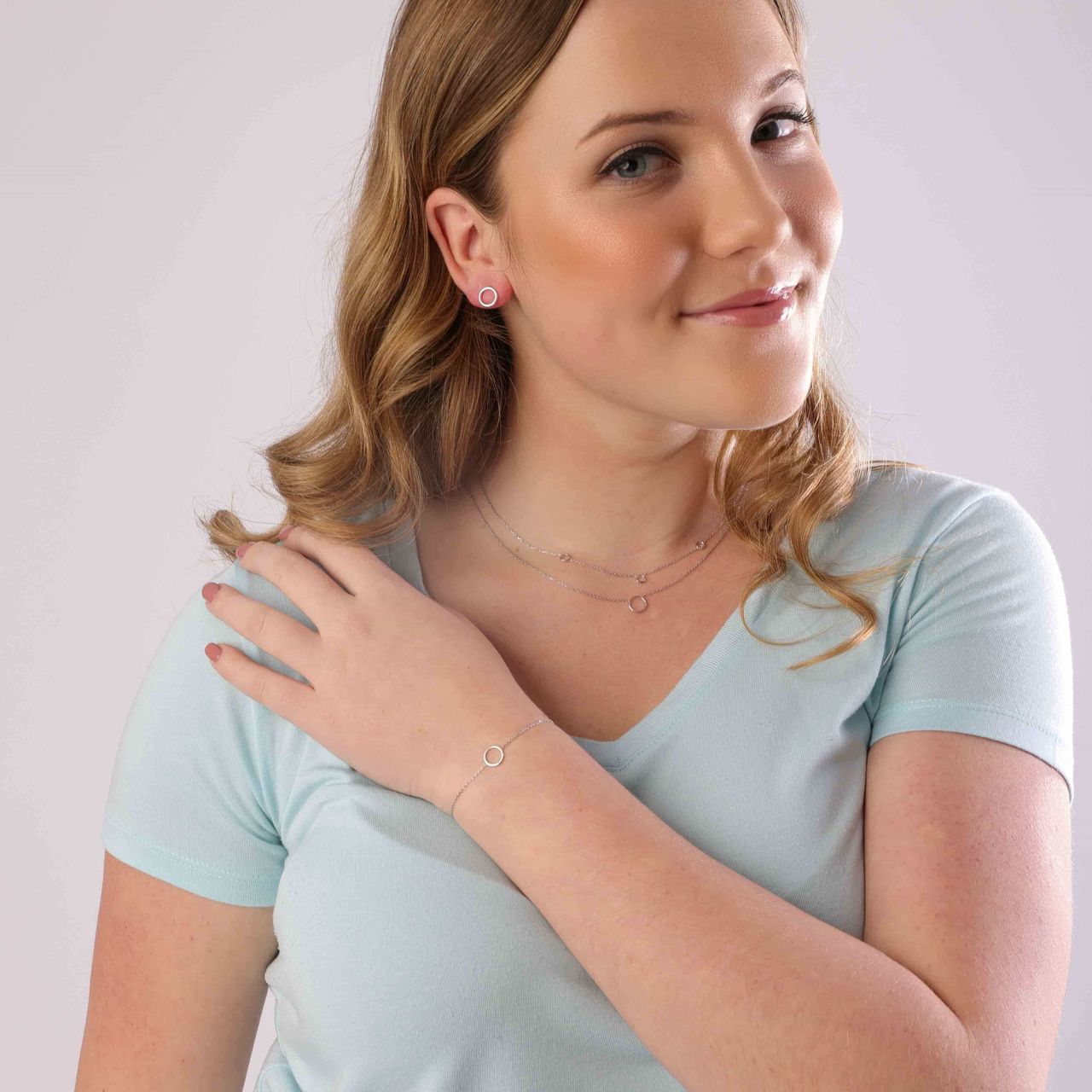 Zilveren ketting rhodiumplated open cirkel