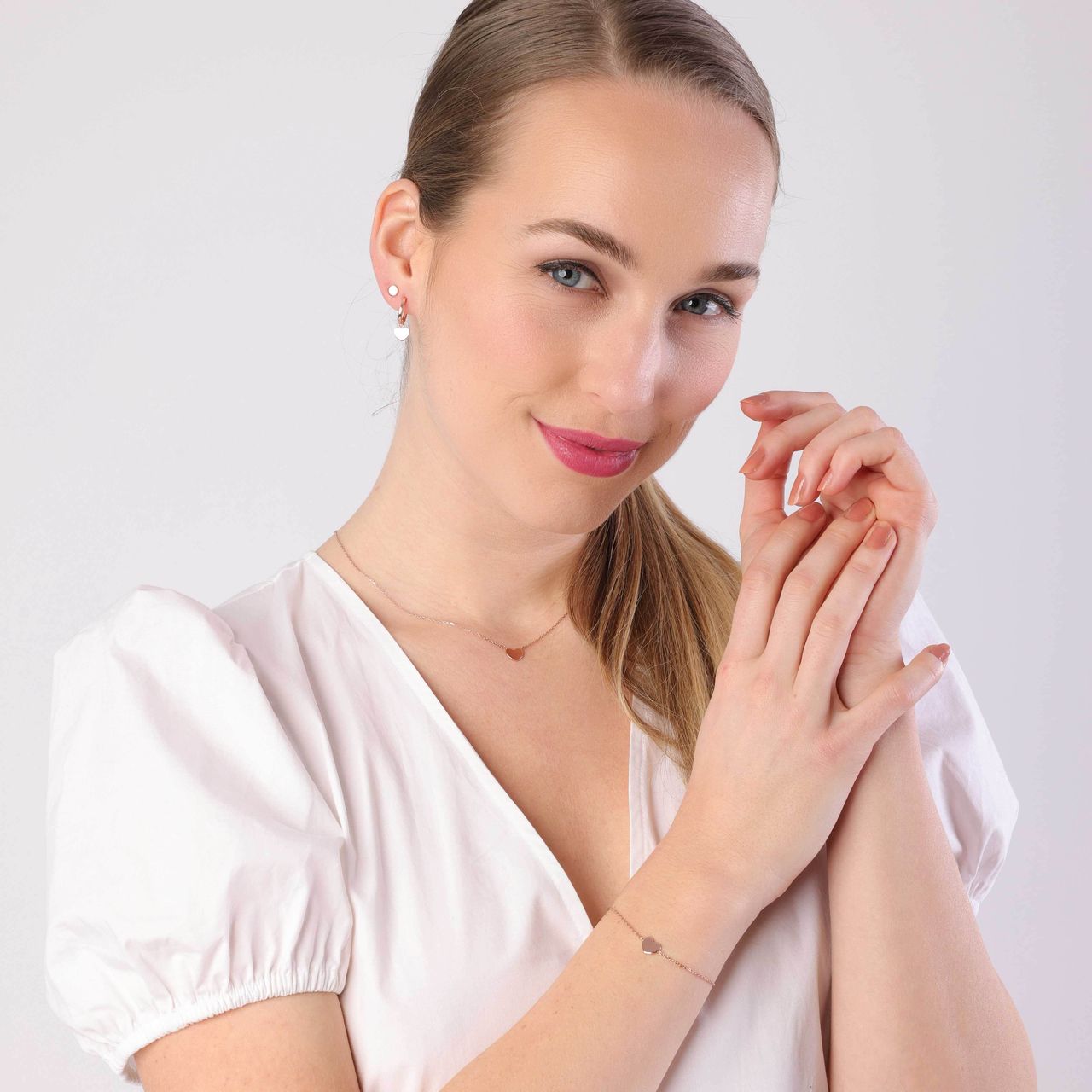 Zilveren roséplated fantasiearmband met hanger hart voor dames
