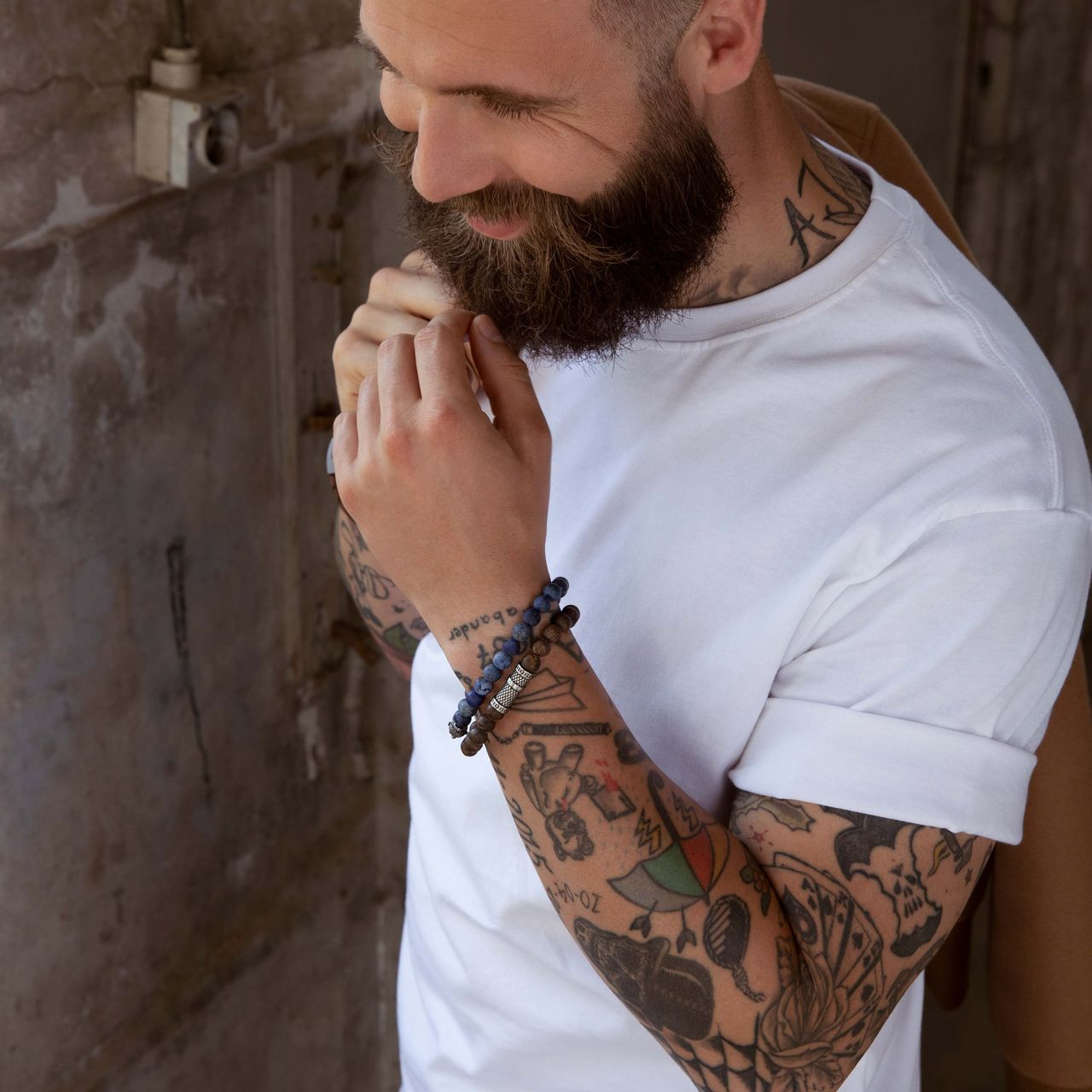 Stainless steel armband met bronzonite stenen