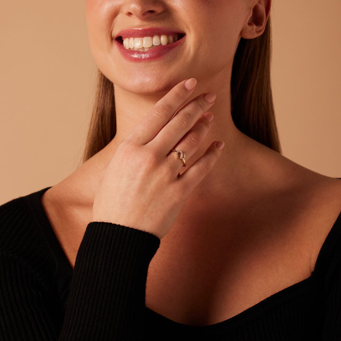 14 karaat geelgouden ring hart met zirkonia