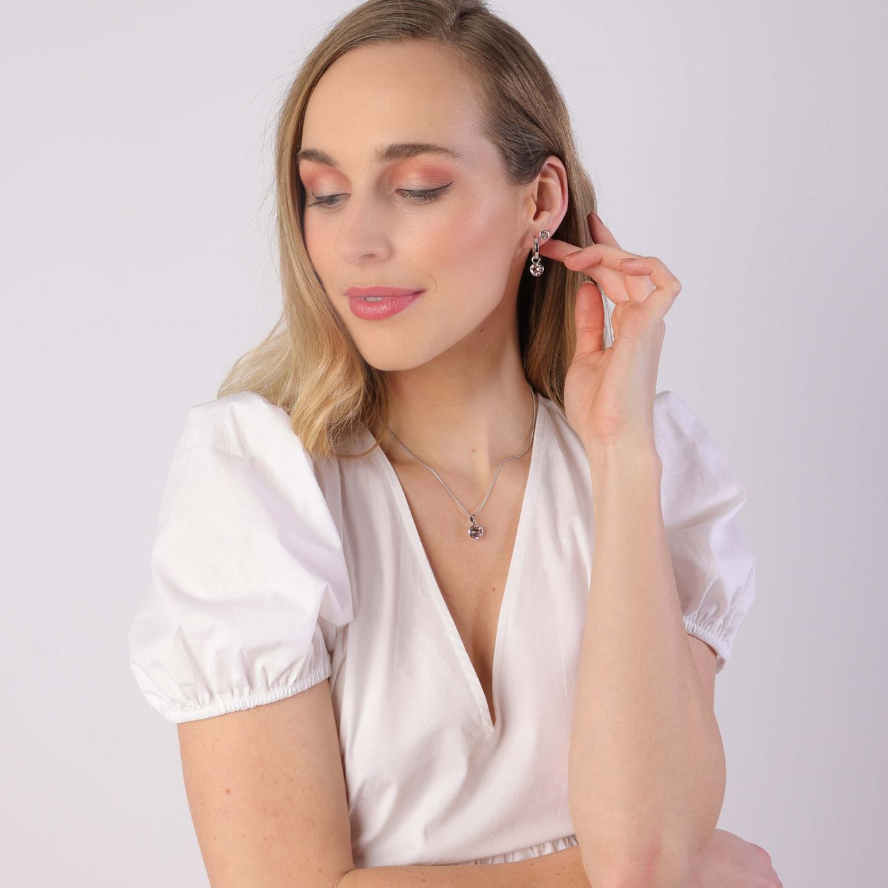 Zilveren oorbellen kristal vintage rose