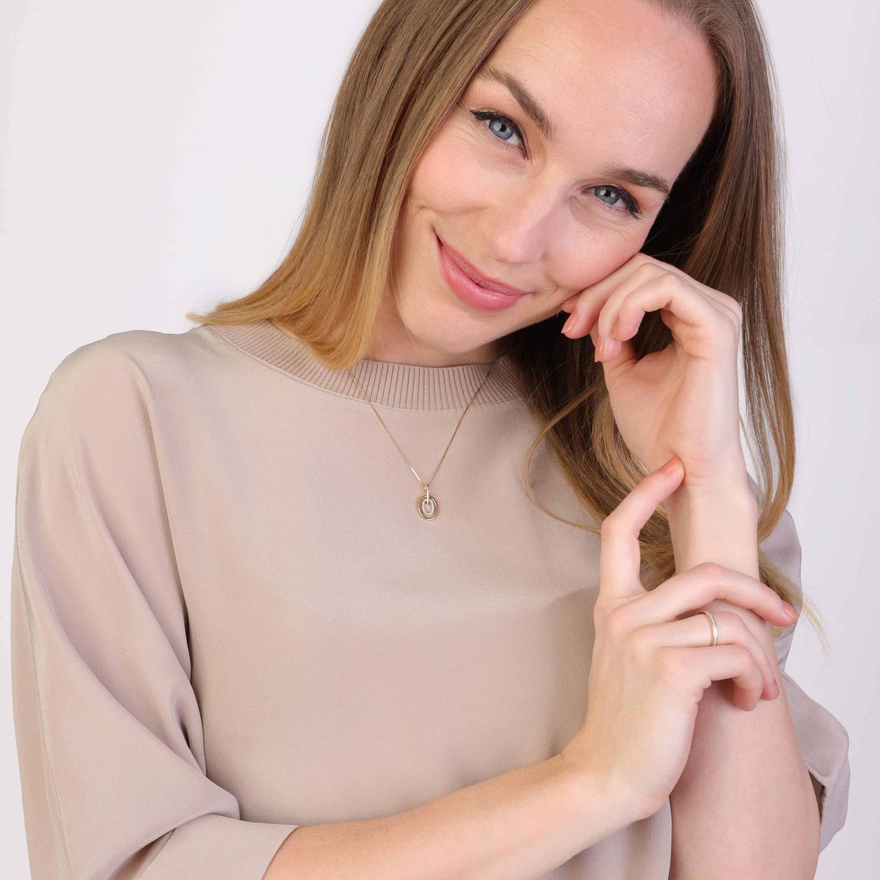14K geelgouden ketting ovaal met diamant 0,06ct