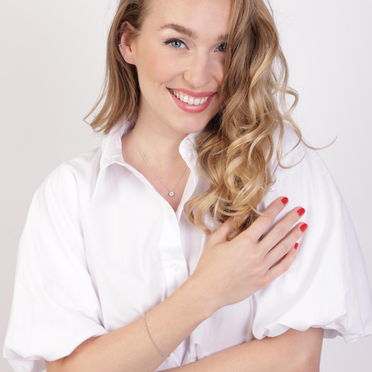 Gerecycleerd zilveren armband rhodiumplated bolletjes schakel