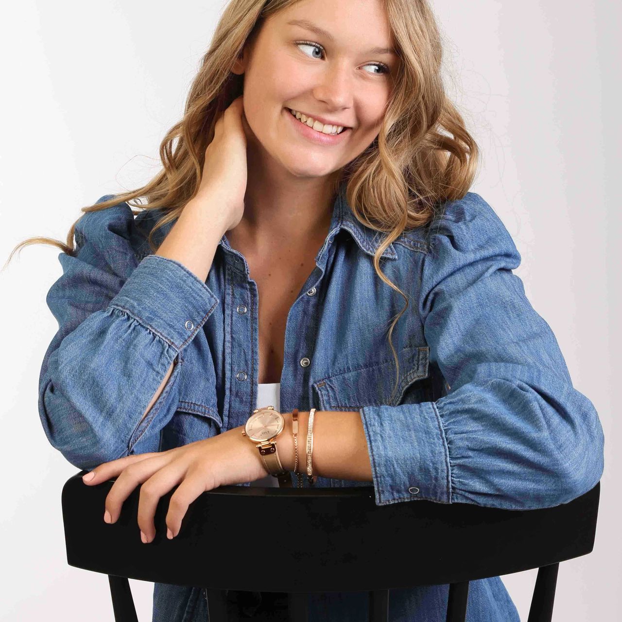 Stainless steel roséplated plaatarmband voor dames