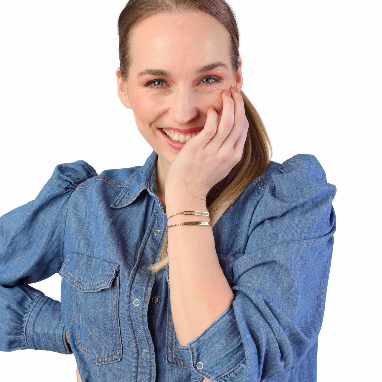 Stalen goldplated plaatarmband voor dames