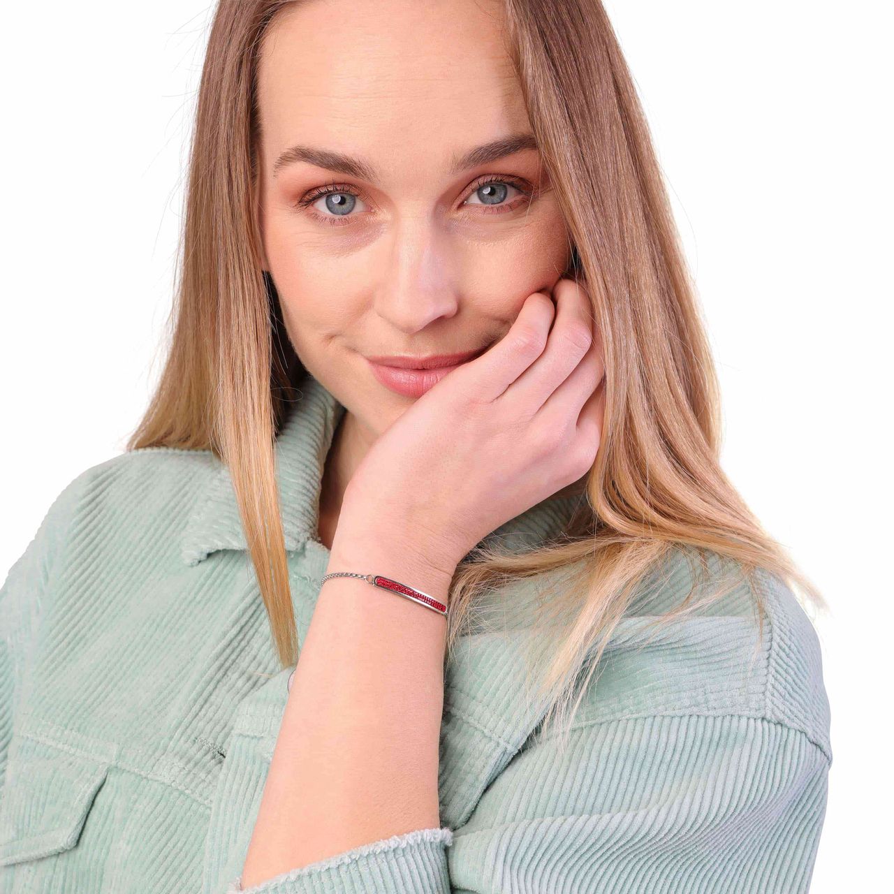 Gerecycled stainless steel plaatarmband light siam kristal