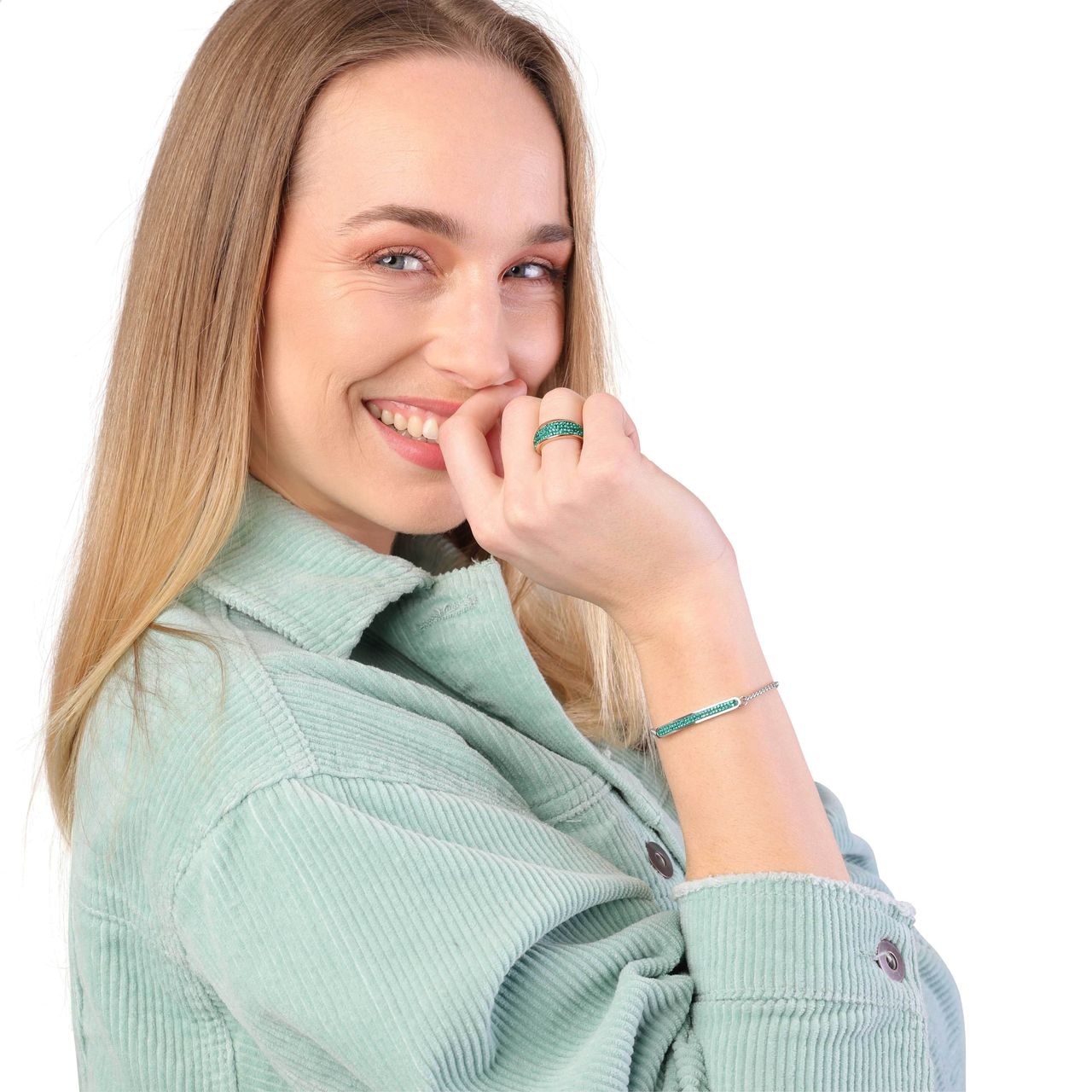 Gerecycled stainless steel plaatarmband emerald kristal