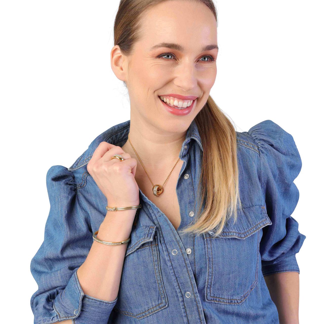 Stainless steel goldplated ring met kristal voor dames