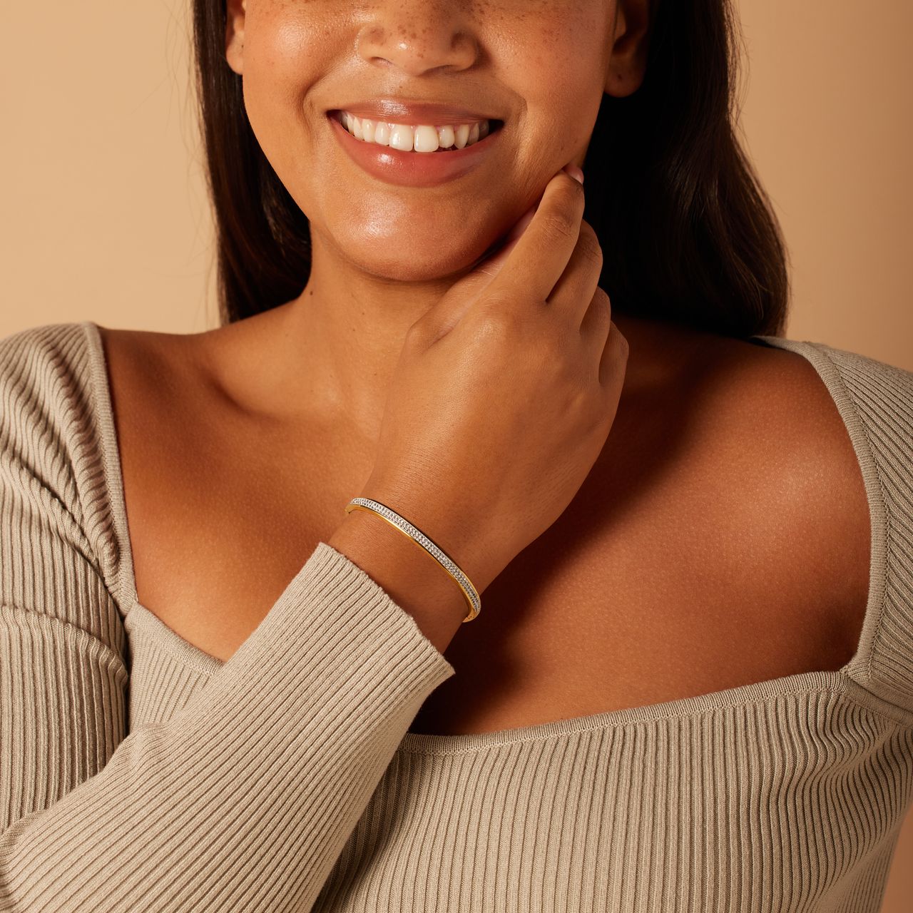 Gerecycleerd stainless steel armband goldplated wit kristal