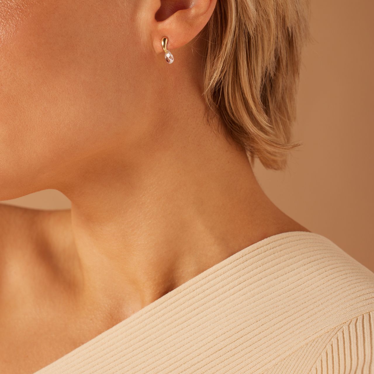 14 karaat geelgouden oorknoppen met zirkonia voor heren