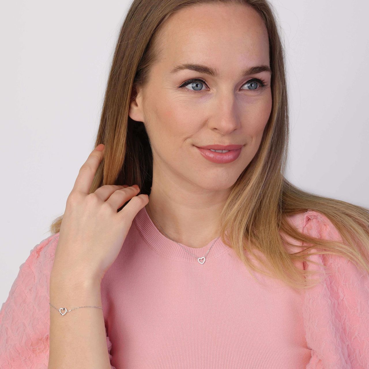 Zilveren set open hart met zirkonia