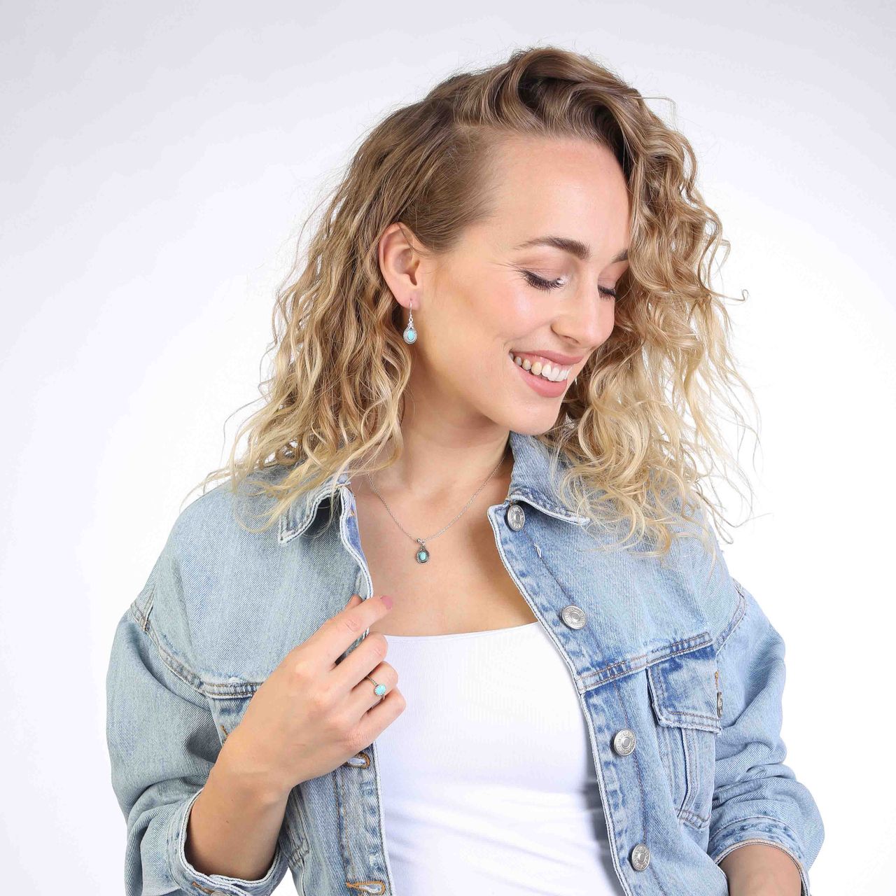 Zilveren ketting&hanger turquoise Bali voor dames