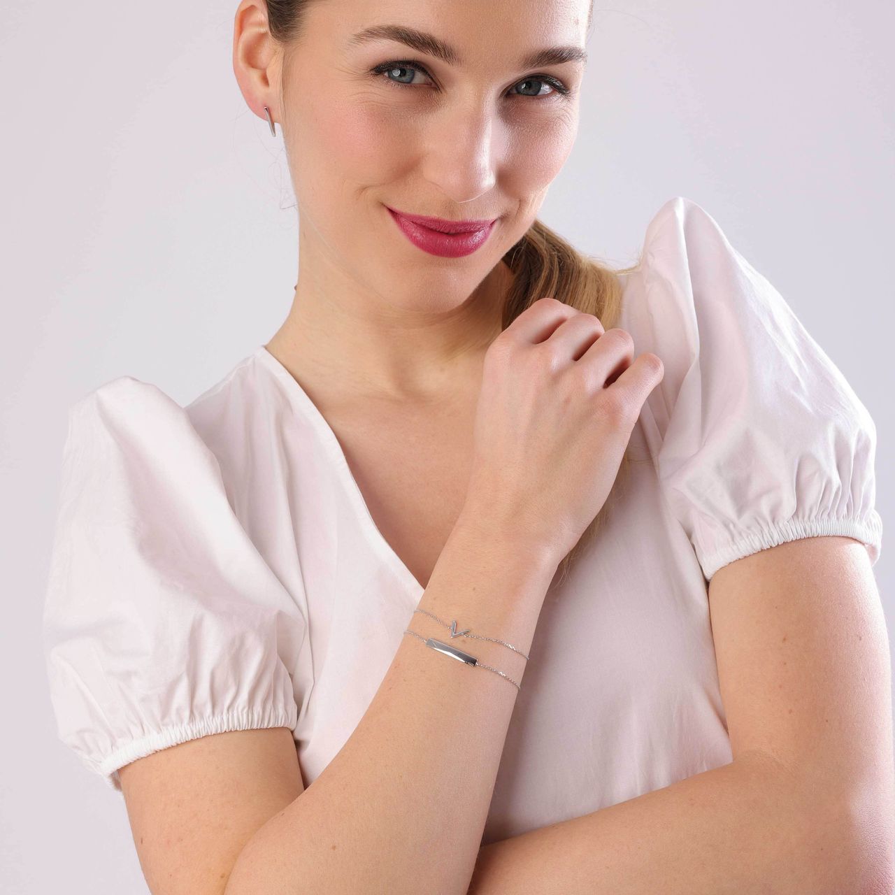 Zilveren armband V rhodiumplated