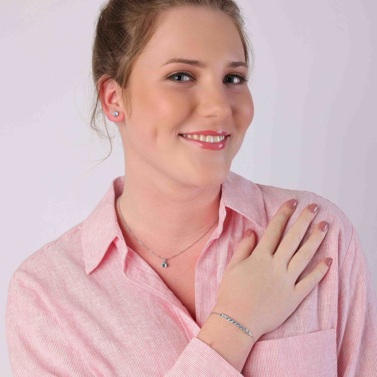 Armband, 925 Silber, Kristall, Aqua