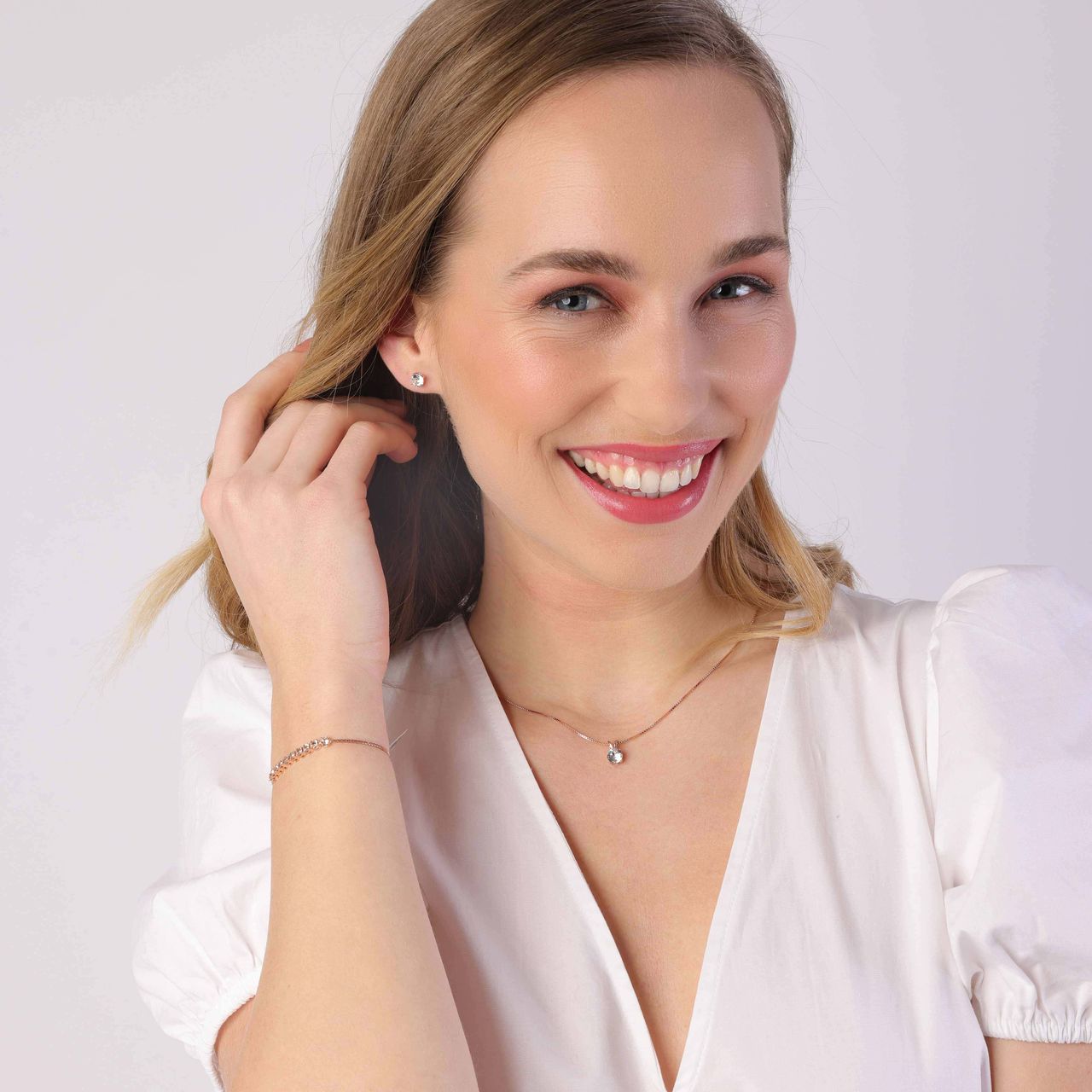 Zilveren ketting rose kristal white voor dames