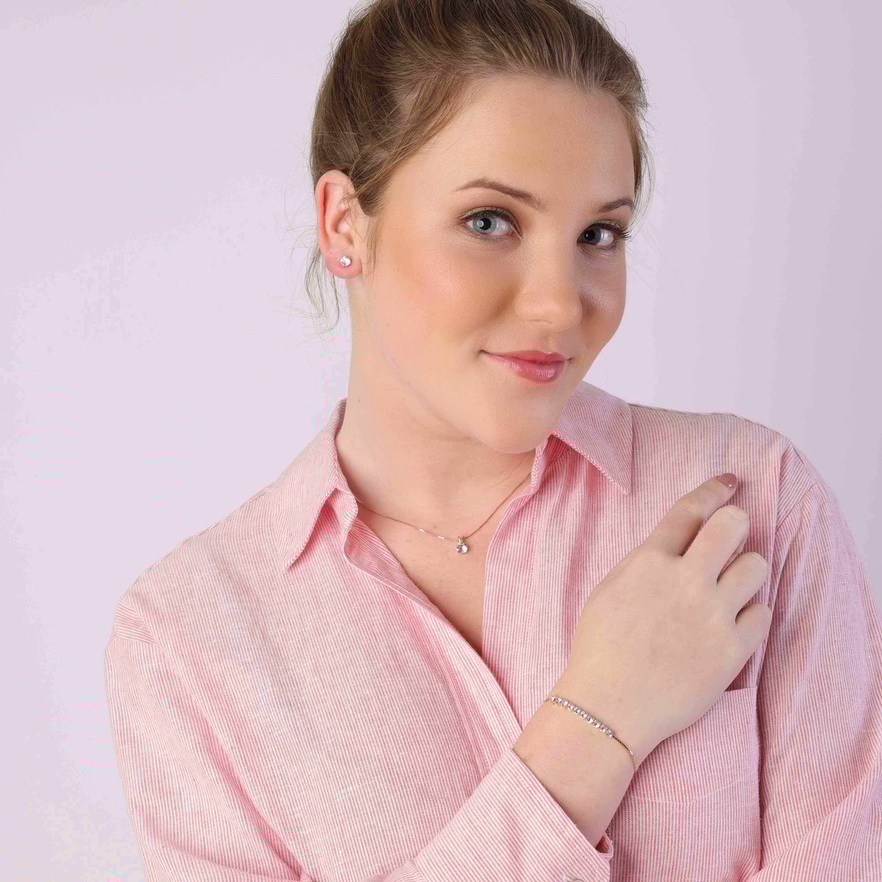 Zilveren roséplated sieradenset met kristal voor dames