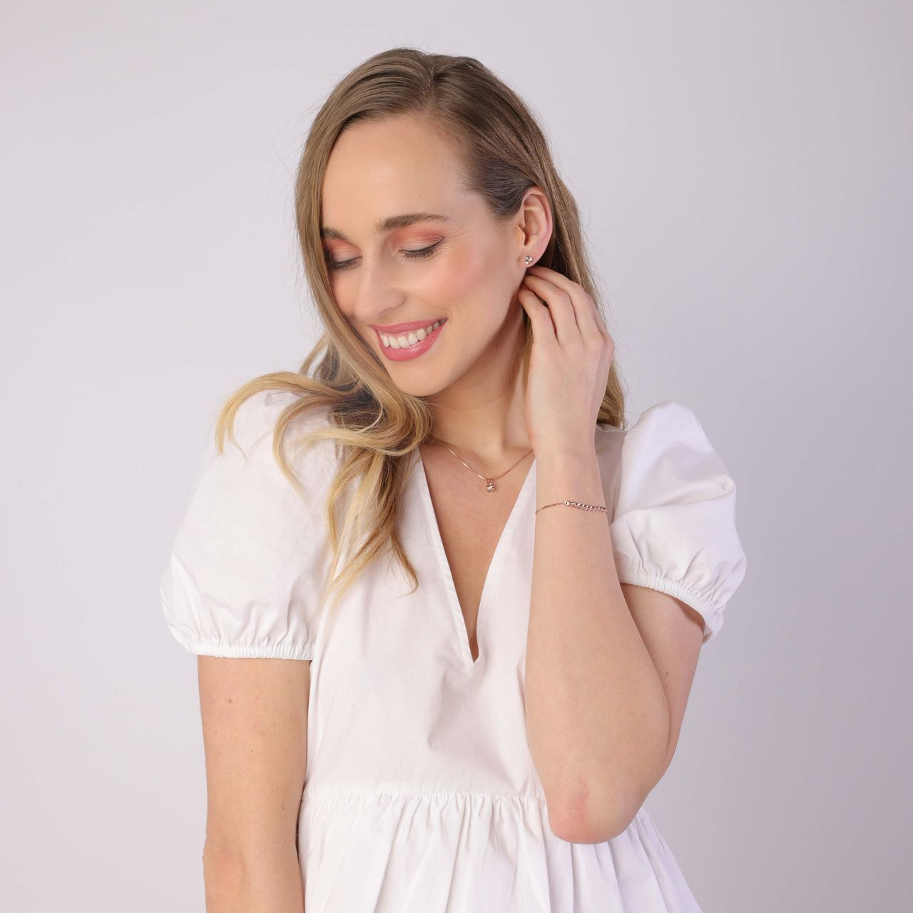 Zilveren set rose kristal light peach