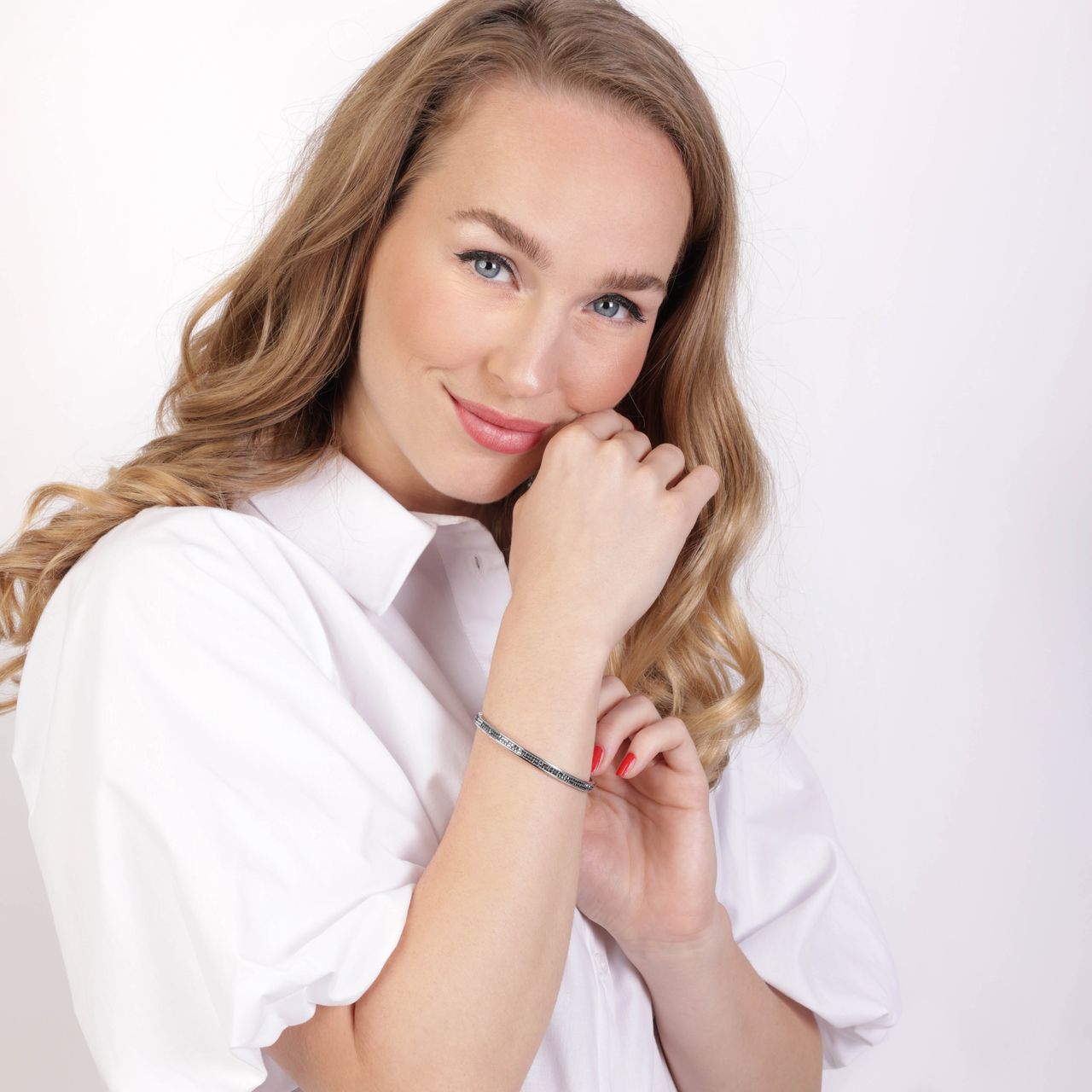 Edelstahlarmreif Bangle Hematit/Kristall