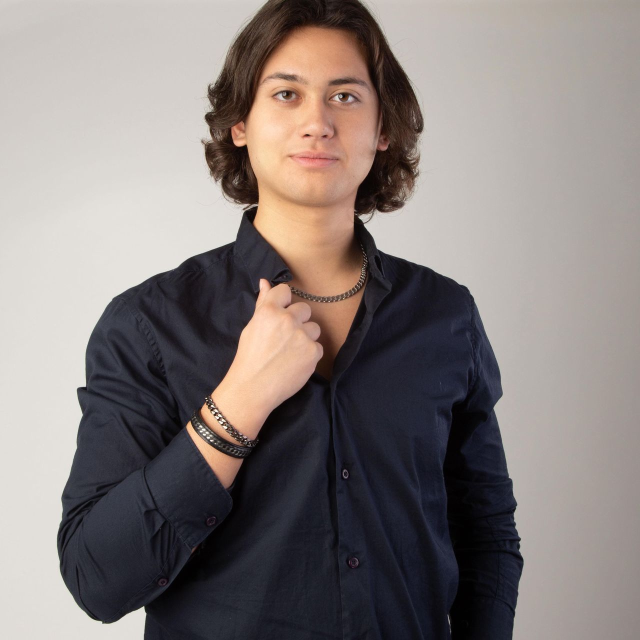 Zwart leren armband met gerecycled stalen armband gourmet