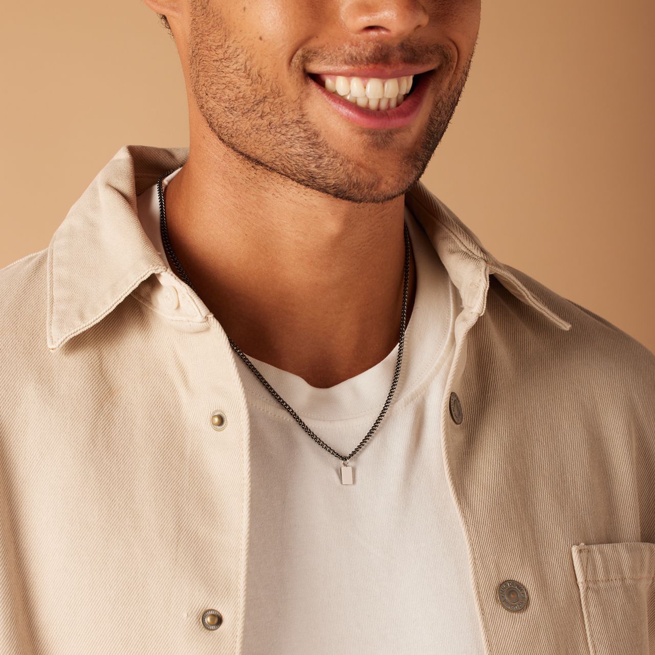 Gerecycled stainless steel ketting schakel met zwarte accenten voor heren