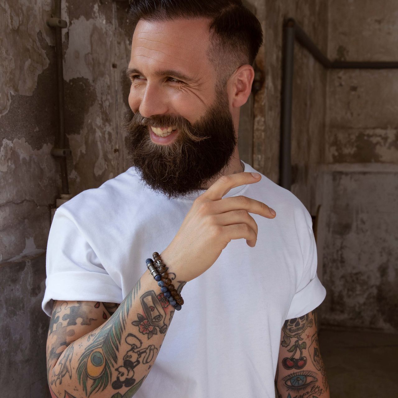 Stainless steel armband met dumortierite stenen