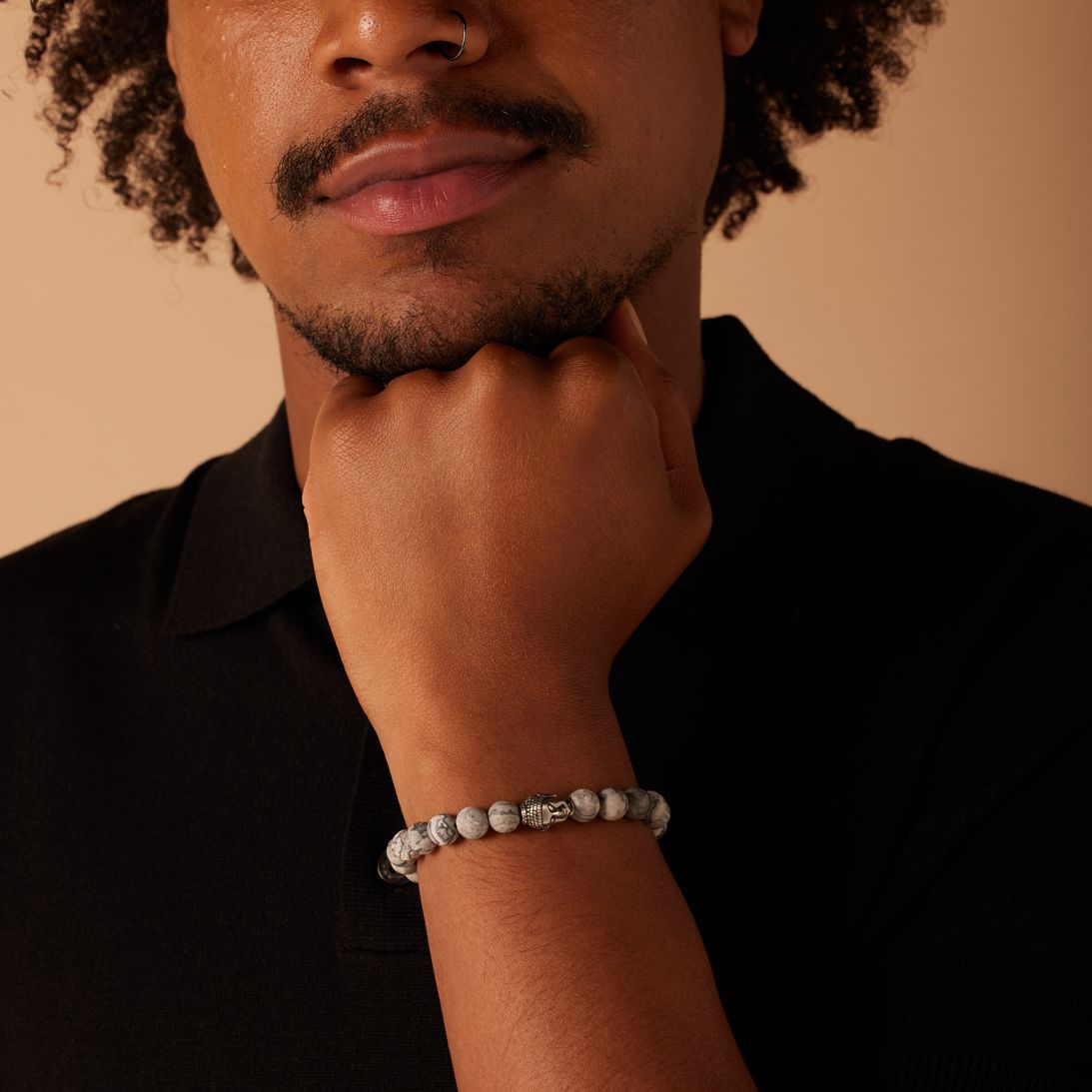 Stalen armband met jasper stenen boeddha